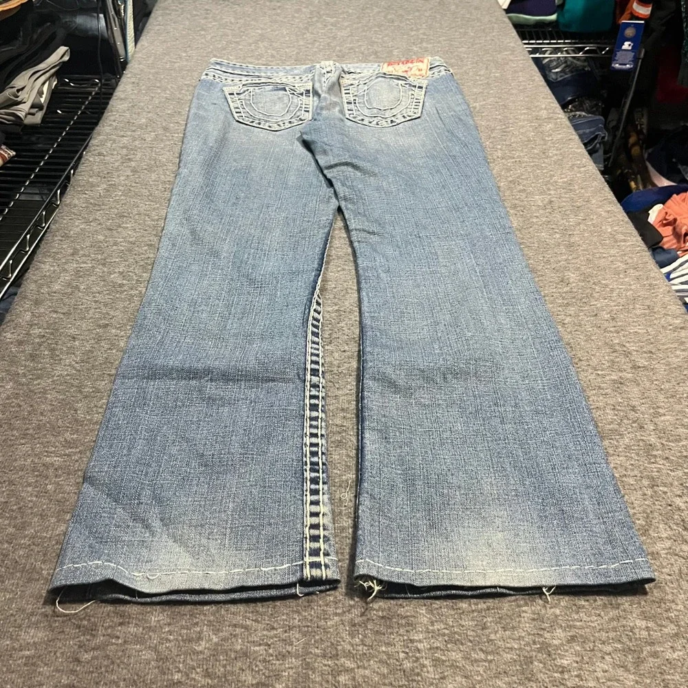 True Religion Johnny Super T Baggy Wide Leg Jeans Blue Mega Stitch 32x31 USA